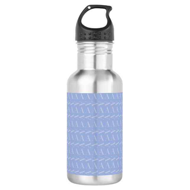 Monogram Initial Letter A, Blue Stainless Steel Water Bottle (Front)