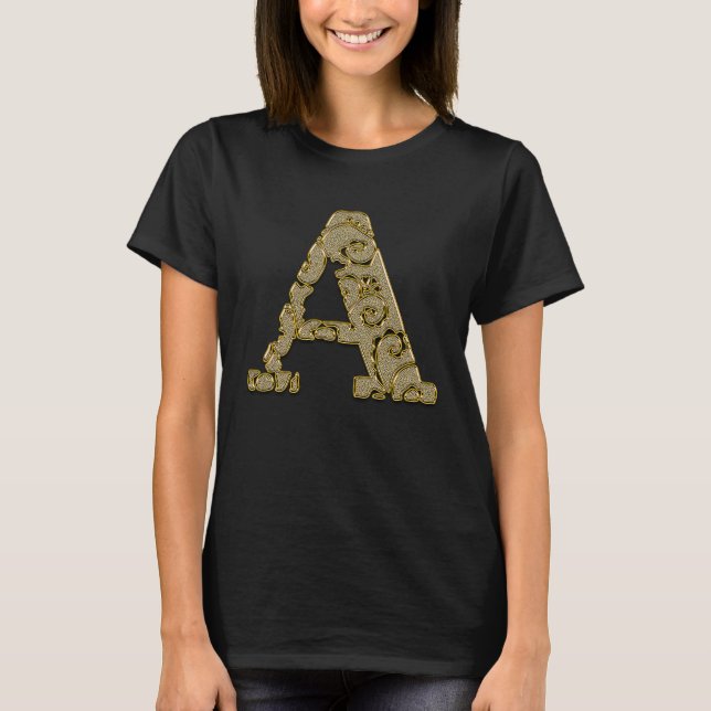Monogram Initial Letter A Gold 1 T-Shirt (Front)