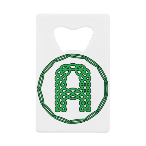 Monogram Initial Letter A In Celtic Style Credit Card Bottle Opener