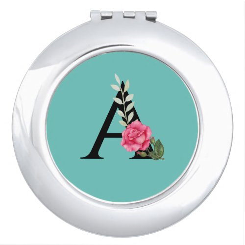 Monogram Initial Letter A in White Pink Rose Compact Mirror