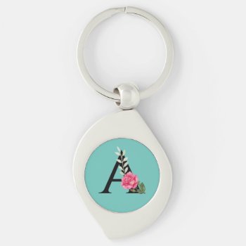 Monogram Initial Letter A In White Pink Rose Keychain by FaridaGallery at Zazzle