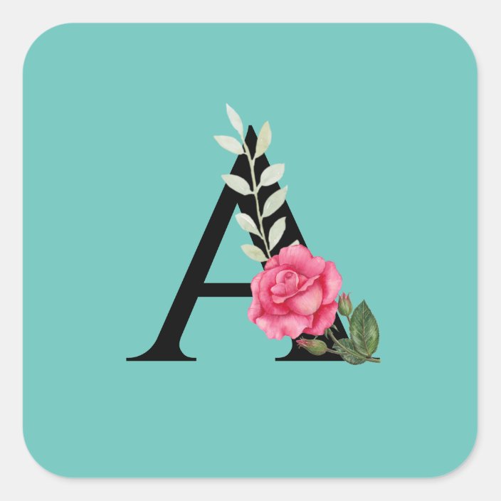 Monogram Initial Letter A in White Pink Rose Square Sticker | Zazzle.com