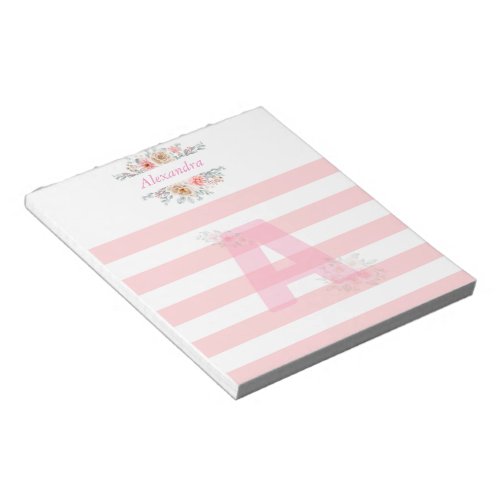 Monogram Initial Letter A Pretty Pink  Letter A Notepad