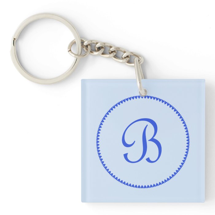 Monogram initial letter B blue hearts circle, gift Acrylic Key Chain