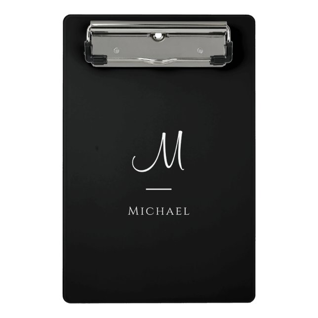 Monogram Initial Letter Black White Custom Mini Clipboard (Front)