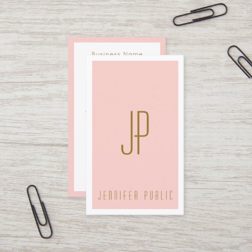 Monogram Initial Letter Blush Pink Gold Vertical Business Card