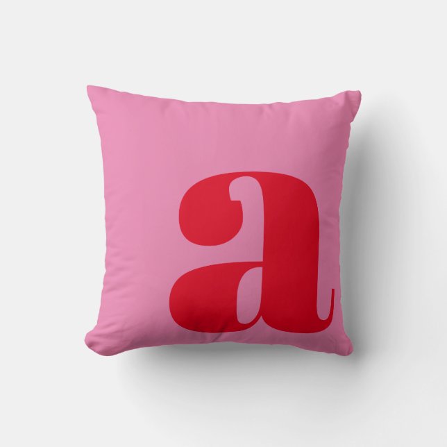 Monogram Initial Letter Bold Pink Red Playful Throw Pillow (Front)