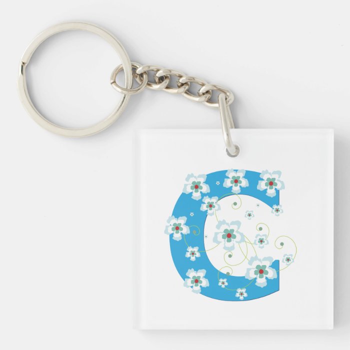 Monogram initial letter C blue hibiscus flowers Acrylic Keychains