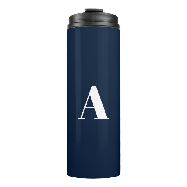 Monogram initial letter dark navy blue modern thermal tumbler (Front)