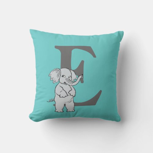 Monogram initial letter E cute elephant custom Throw Pillow