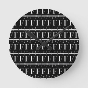 Monogram Initial Letter F, Choose Background Color Round Clock