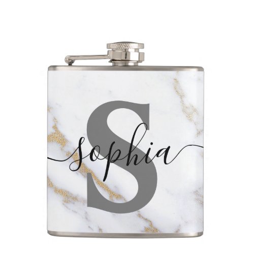 Monogram Initial Letter Gold Marble Wedding Flask