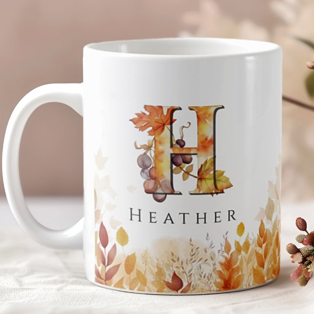 Monogram Initial Letter H Autumn Leaves Coffee Mug (Creator Uploaded)