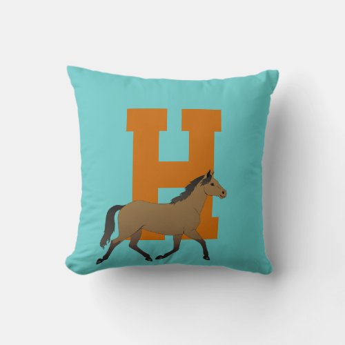 Monogram initial letter H beautiful horse custom Throw Pillow