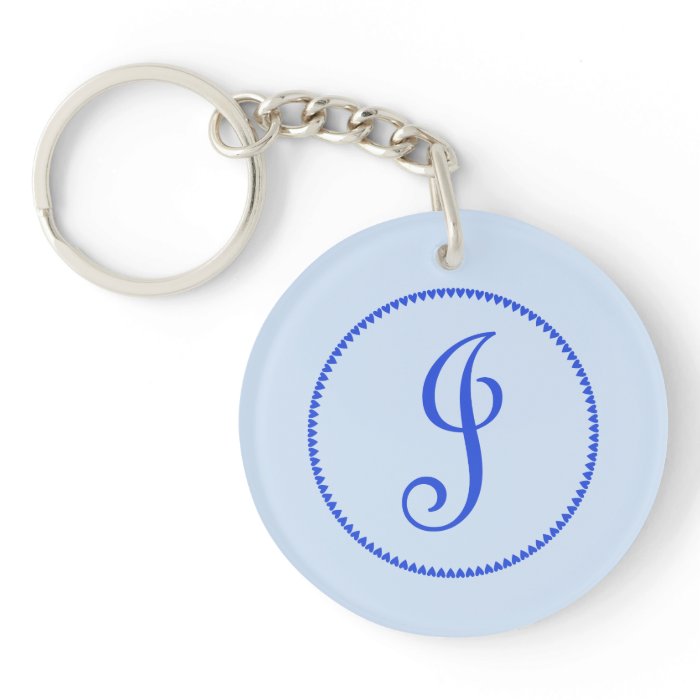 Monogram initial letter J blue hearts circle, gift Acrylic Keychain