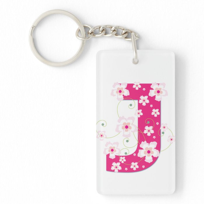 Monogram initial letter J pink hibiscus flowers Acrylic Keychains