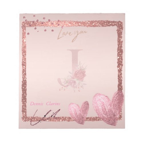 Monogram Initial Letter J Pretty Rose Gold  Notepad