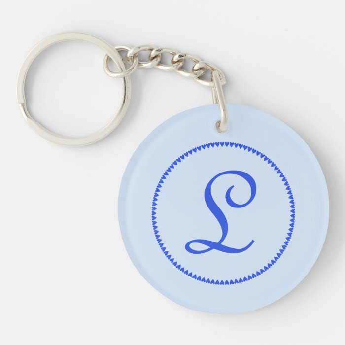 Monogram initial letter L blue hearts circle, gift Acrylic Keychains