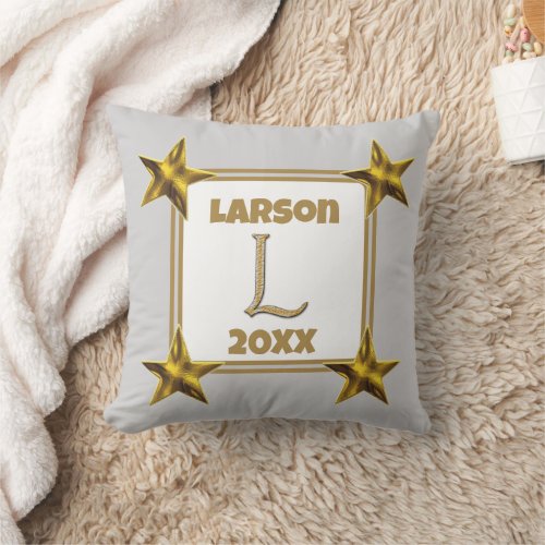 Monogram Initial Letter L Gold Silver Stars Accent Throw Pillow