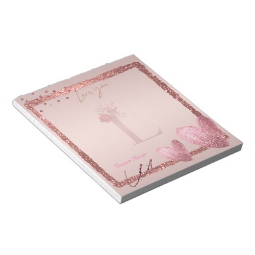 Monogram Initial Letter L Pretty Rose Gold Notepad