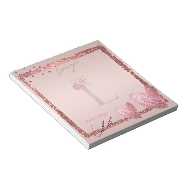 Monogram Initial Letter L Pretty Rose Gold Notepad (Angled)