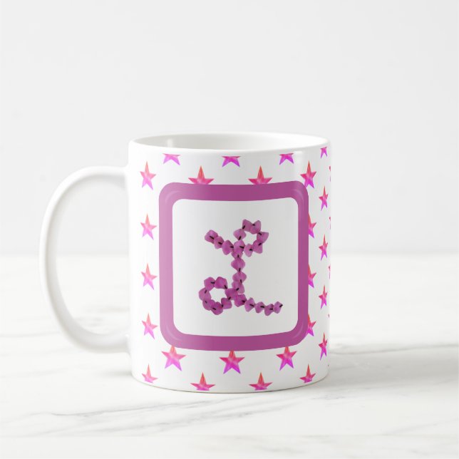 Monogram Initial Letter L Stars Pink Flower  Coffee Mug (Left)