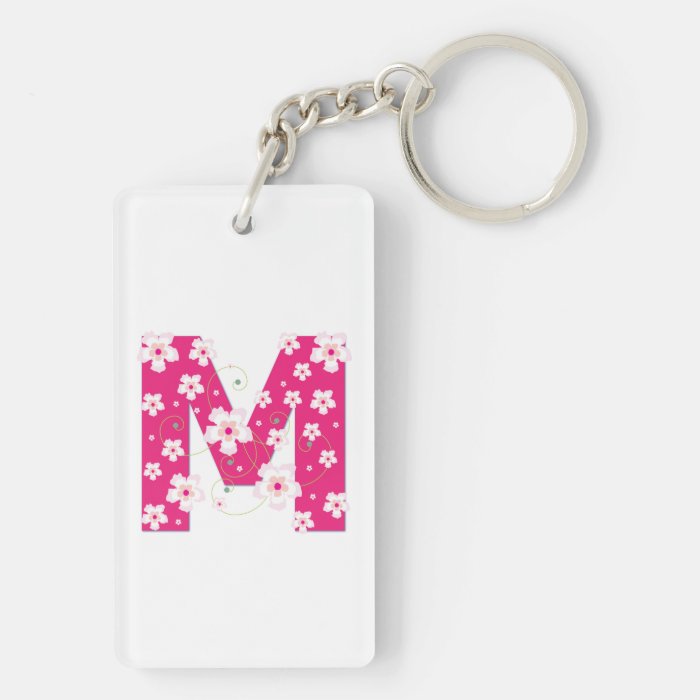 Monogram initial letter M pink hibiscus flowers Acrylic Keychain