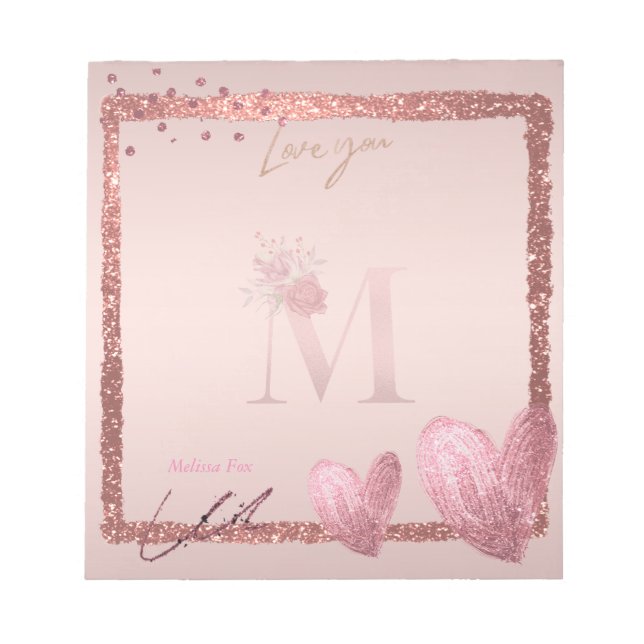 Monogram Initial Letter M Pretty Rose Gold Notepad (Front)