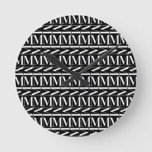 Monogram Initial Letter M Round Clock
