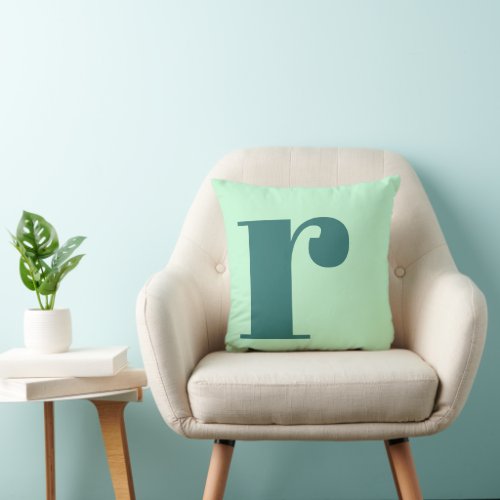 Monogram Initial Letter Mint Green Teal Throw Pillow