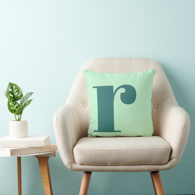 Monogram Initial Letter Mint Green Teal Throw Pillow (Chair)