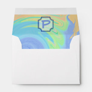 Monogram initial Letter Multicolor Paint Swirl Envelope