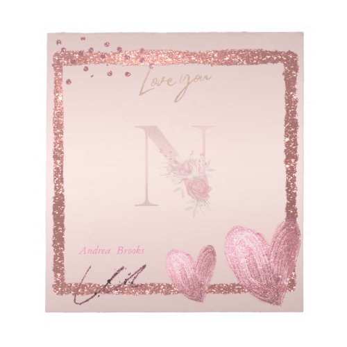 Monogram Initial Letter N Pretty Rose Gold Notepad