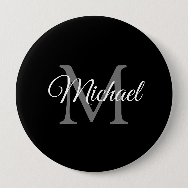 Monogram Initial Letter Name Black Template Huge Button (Front)