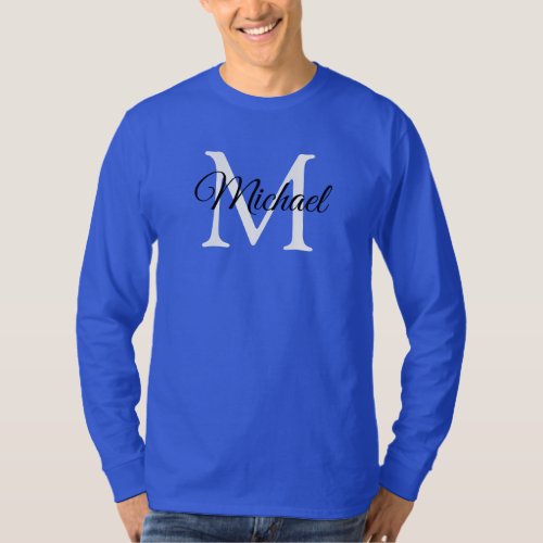 Monogram Initial Letter Name Mens Deep Royal Blue T_Shirt