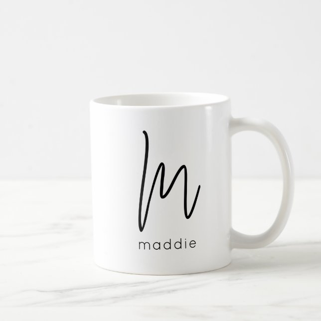 Monogram Initial Letter Name Simple Black Script Coffee Mug (Right)