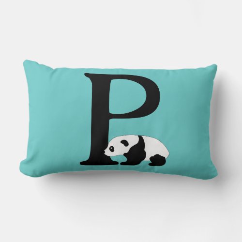 Monogram initial letter P cute panda bear custom Lumbar Pillow