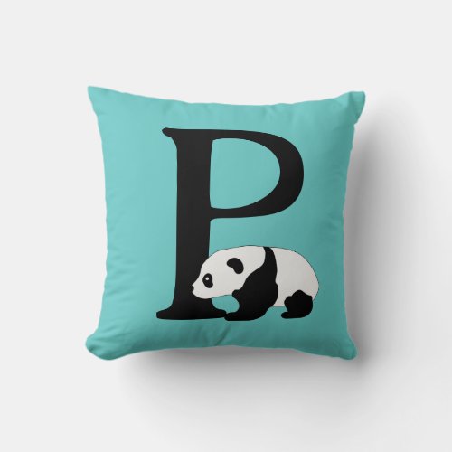 Monogram initial letter P cute panda bear custom Throw Pillow