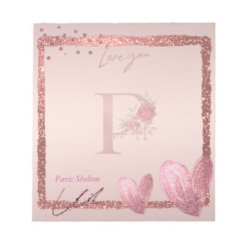 Monogram Initial Letter P Pretty Rose Gold  Notepad
