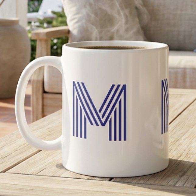 Monogram Initial Letter Simple Minimal Modern Blue Coffee Mug (Creator Uploaded)