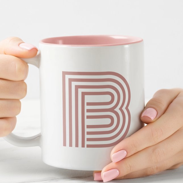 Monogram Initial Letter Simple Modern Blush Pink Two-Tone Coffee Mug (Creator Uploaded)