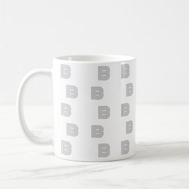 Monogram Initial Letter Simple Pattern Modern Gray Coffee Mug (Left)