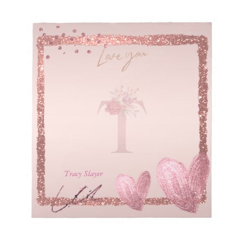 Monogram Initial Letter T Pretty Rose Gold  Notepad