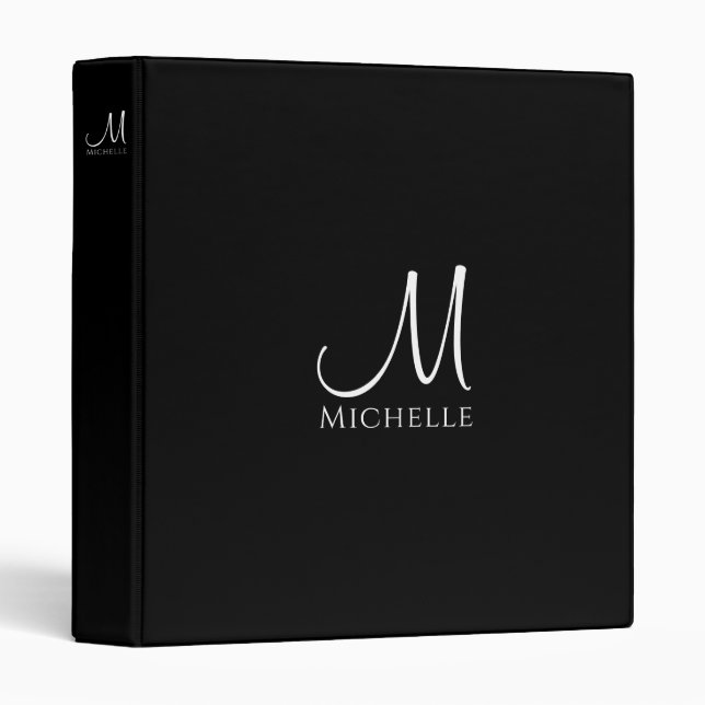 Monogram Initial Letter Template Elegant Black 3 Ring Binder (Front/Spine)