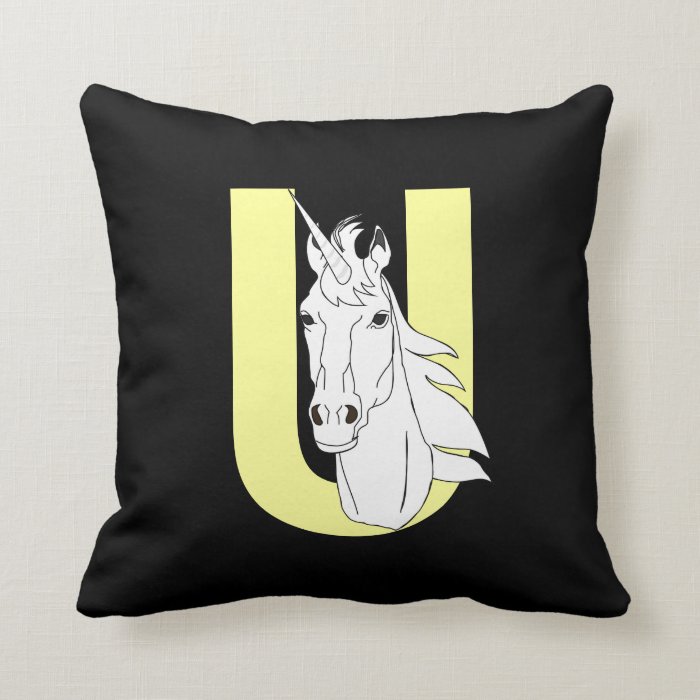 Monogram initial letter U beautiful unicorn custom Throw Pillows