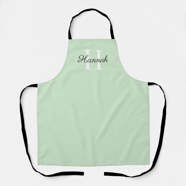 Monogram Initial Letter with Name Mint Apron (Front)