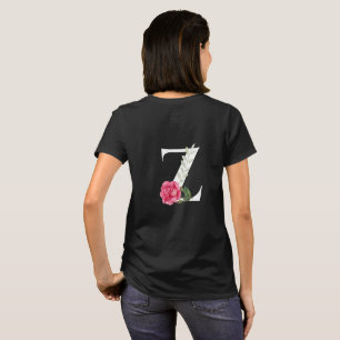 Monogram Initial Letter Z in White with Pink Rose T-Shirt
