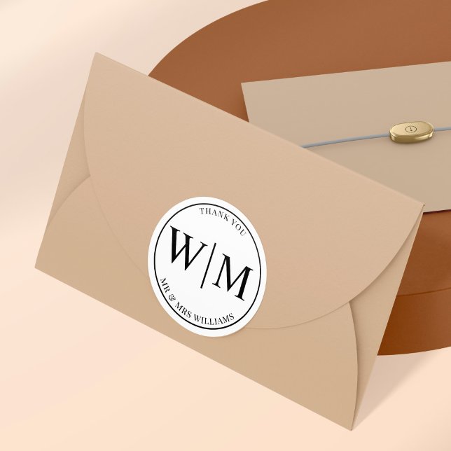 Monogram Initial Letters For Wedding Thank You Classic Round Sticker (Creator Uploaded)
