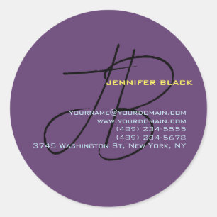 Monogram Initial Letters Indigo Minimalist Modern Classic Round Sticker