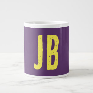 Monogram Initial Letters Indigo Yellow Minimalist Giant Coffee Mug